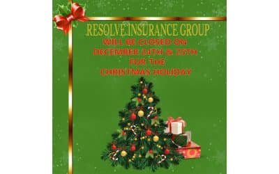 Resolve Insurance Group will be closed December 24th & 25th for the Christmas Holiday